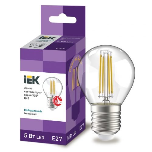 Лампа светодиодная IEK 360 G45 шар 5Вт 230В 4000К E27