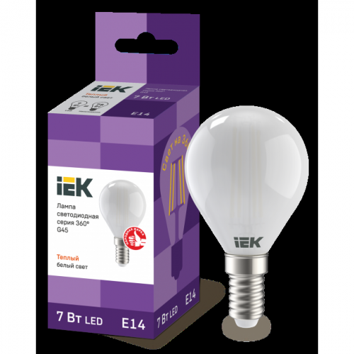 Лампа светодиодная IEK G45 шар 7Вт 230В 3000К E14