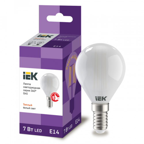 Лампа светодиодная IEK G45 шар 7Вт 230В 4000К E14