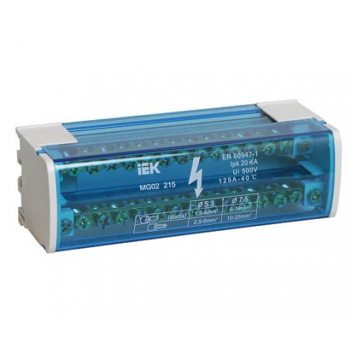 Шины IEK на DIN-рейку в корпусе ШНК 2х15 L+PEN YND10-2-15-125