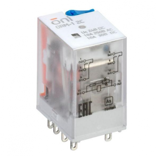 Реле интерфейсное IEK ORM-1 2C ORM-1-2C-DC24V-L-B 10А со светодиодом и тестовой кнопкой