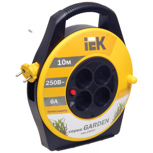Удлинитель на катушке IEK GARDEN УК10 с термозащитой 4 места 2P/10м 2х0 75мм2