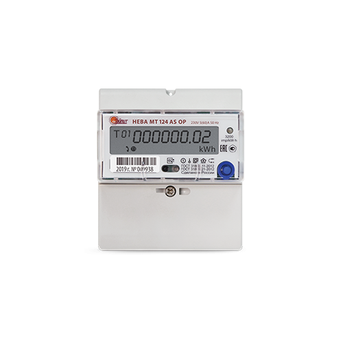 Счетчик Тайпит НЕВА МТ 124 AS ОР 1ф 5-60А 220В многотарифный оптопортовый профиль мощности журнал событий DIN ЖКИ Московское время 6105277