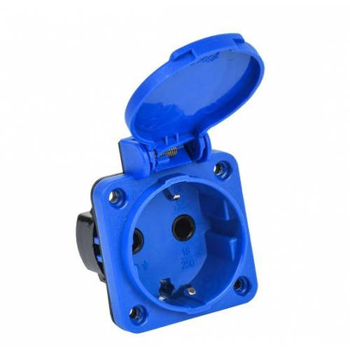 Розетка панельная IEK Magnum Schuko РП12-3 с крышкой IP54 синий PSN71-016-3-2-54-K07