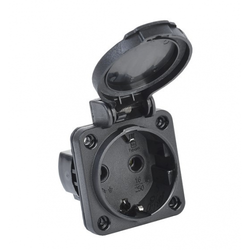 Розетка панельная IEK Magnum Schuko РП14-3 с крышкой IP54 черный PSN71-016-3-2-54-K02