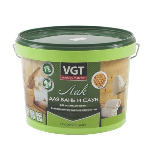 Лак по дереву акриловый VGT для бань и саун 9 кг