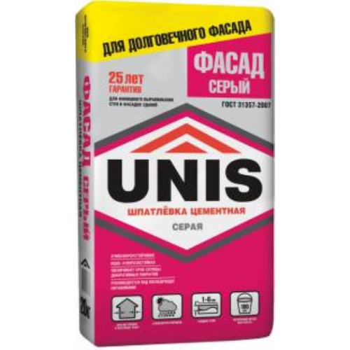 Unis Фасад 25 кг, Шпатлевка цементная финишная (серая)