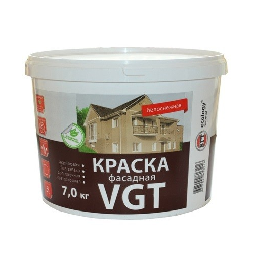 Краска фасадная VGT ВД-АК-1180 белоснежная 7 кг
