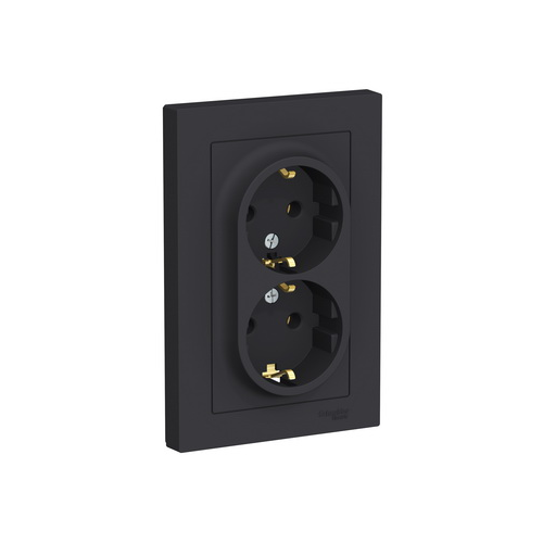 Розетка двойная с заземлением 16А ATN001024 Schneider Electric AtlasDesign карбон