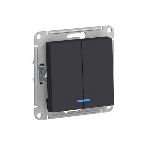 Выключатель двухклавишный с подсветкой ATN001053 Schneider Electric AtlasDesign карбон
