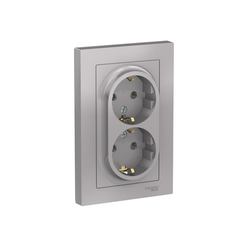 Розетка двойная с заземлением ATN000324 Schneider Electric AtlasDesign алюминий