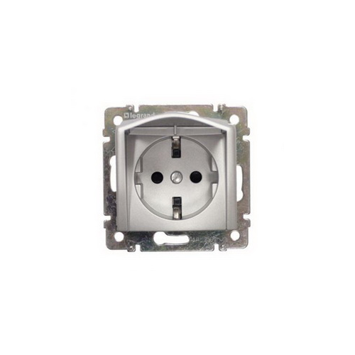 Розетка 2К+З LeGrand Valena 770122 с откидной крышкой винтовые зажимы немецкий стандарт 16A алюминий