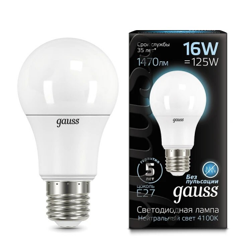 Gauss LED A60 16W E27 4100K, Лампа
