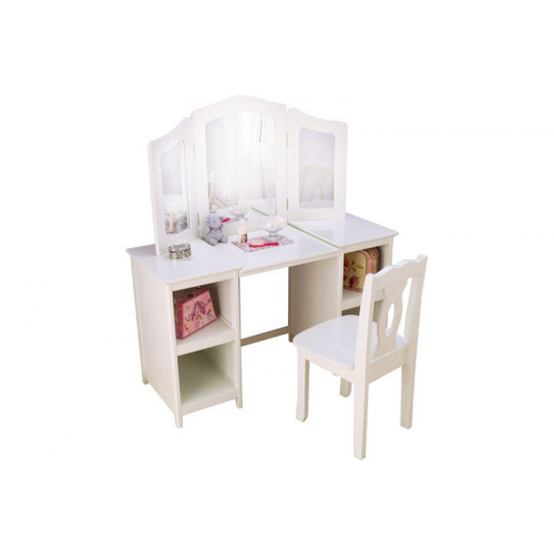 Белый деревянный туалетный столик-трельяж для девочек Делюкс Deluxe Vanity Chair