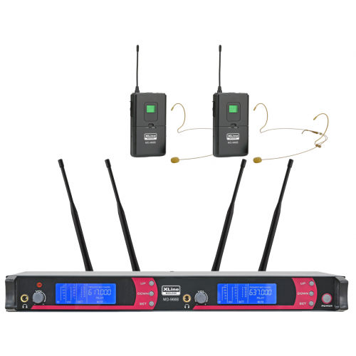XLine MD-968B Радиосистема двухканальная c поясными передатчиками и головными гарнитурами дальностью до 300 м