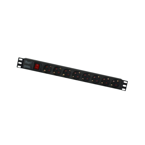 ТЕЛКОМ PDU-1U-G8-C14 Блок евророзеток 220В 19" 1U 8 розеток 16А, 2К+З, с выключателем, гнездо под шнур IEC-320 (разъем C14)