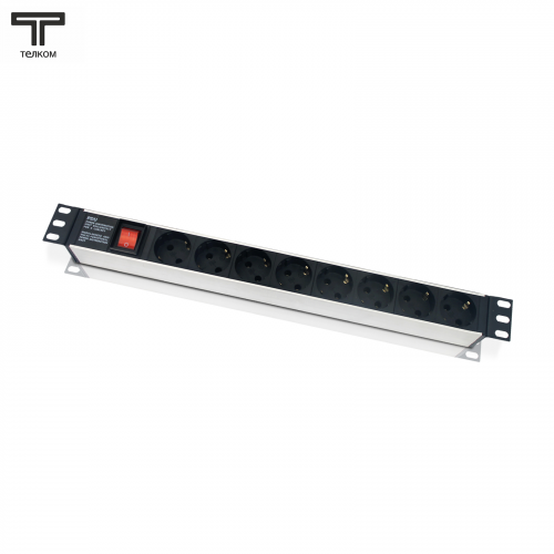 ТЕЛКОМ LX-PDU14 Блок розеток 220В 19" 1U 8 розеток 16А, 2К+З, с выключателем, гнездо под шнур IEC-320 (разъем C14)