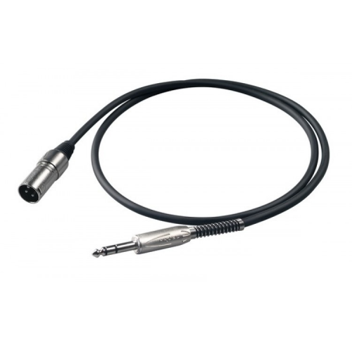 PROEL BULK230LU05 микрофонный кабель, длина 0,5 м, разъемы стерео 6,3 джек - XLR3M (черный)