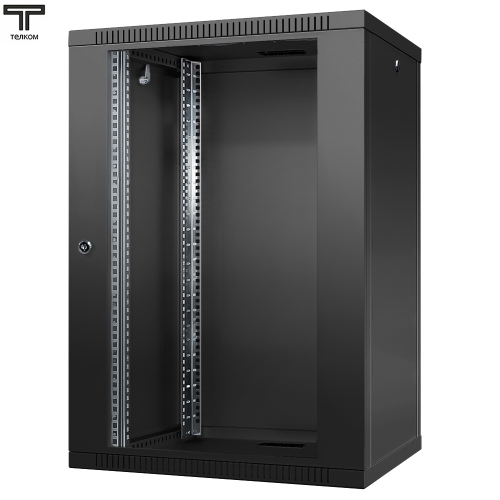 Рэковый шкаф, закрытый ТЕЛКОМ TL-18.6.4-С.9005, 18U, металлический, дверь стеклянная