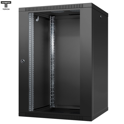 Рэковый шкаф, закрытый ТЕЛКОМ TL-18.6.6-С.9005, 18U, металлический, дверь стеклянная