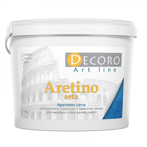 Краска перламутровая Decoro Aretino seta (эффект шелка), серебро, 5кг