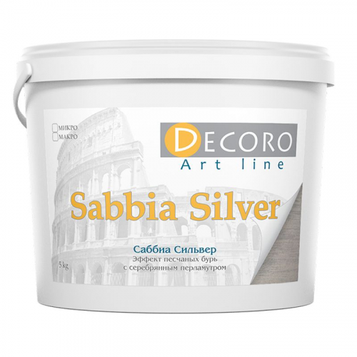 Краска перламутровая Decoro Sabbia Gold (эффект песчаных бурь), серебро, 5кг