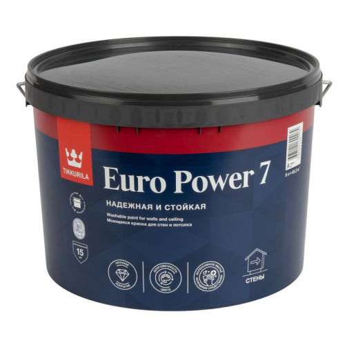 Краска Tikkurila Euro Power 7 для стен и потолков база А 9л