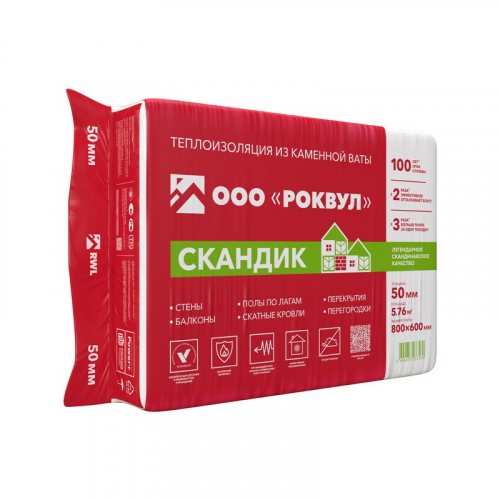 Утеплитель ROCKWOOL Лайт Баттс Скандик 800х600х50 мм 12 штук в упаковке