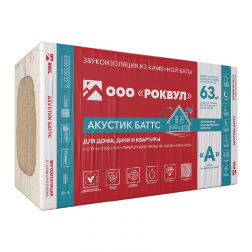 Утеплитель ROCKWOOL Акустик Баттс 1000х600х50 мм 10 штук в упаковке