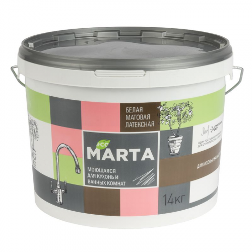 Краска Marta Eco для кухни и ванной комнаты белая 14кг