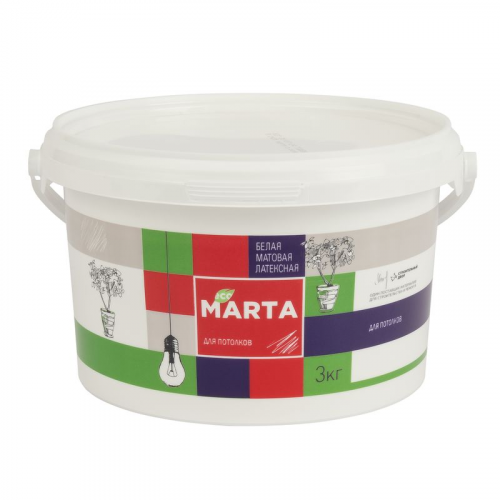 Краска для потолков MARTA ECO, белая, 3кг