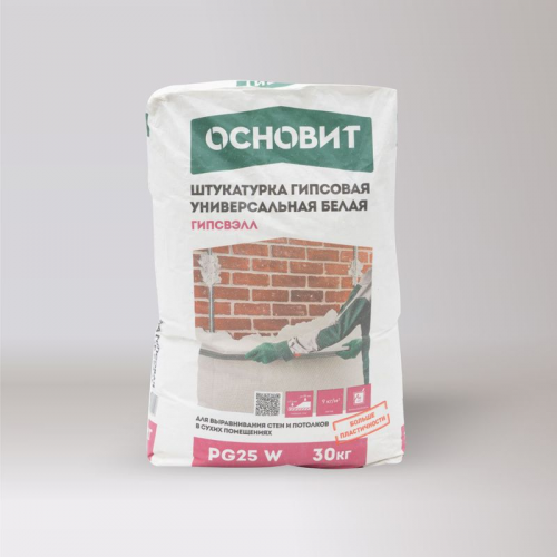 Штукатурка гипсовая Основит Гипсвэлл PG25 W (Т-25) белая 30 кг