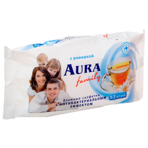 Салфетки влажные Aura 63шт для всей семьи ромашка