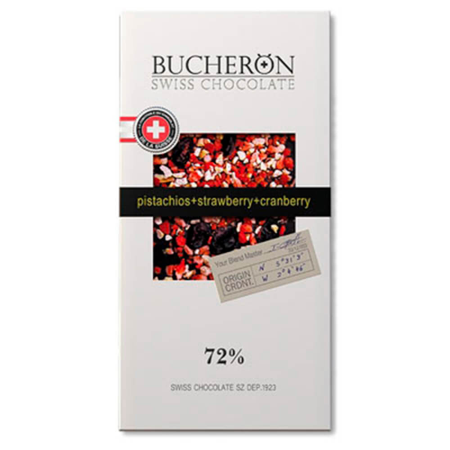 Шоколад Bucheron 100г 72% какао горький с клюквой, клубникой и фисташками манчестер энт