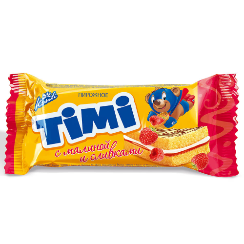 Пирожное бисквитное TiMi с малиной и сливками 330г Konti