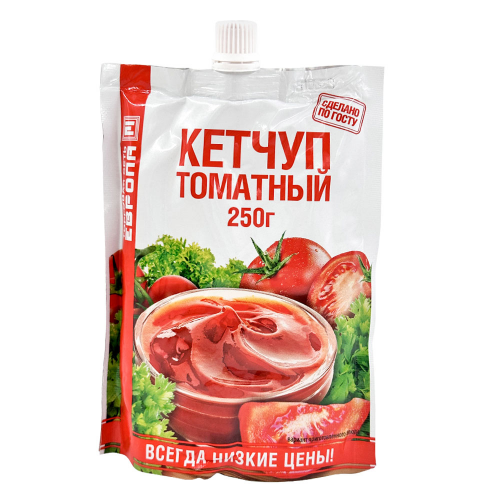 Кетчуп Европа 250г томатный дой-пак гост