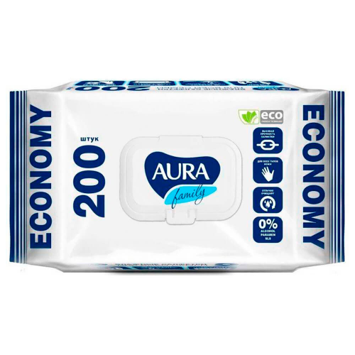 Салфетки влажные Aura фемели 200шт с крышкой