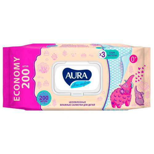 Салфетки влажные Aura 200шт ультра комфорт для детей