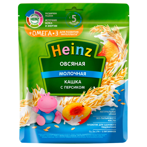 Каша Heinz 200г молочная овсяная с персиком с омега 3 с 5 месяцев