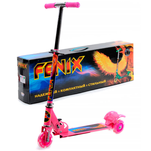 Самокат 3-х колесный складной Fenix светящиеся колеса 95мм амортизаторы на переднем колесе No Name