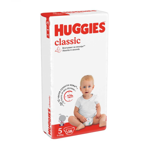 Подгузники Huggies Classic 58шт 11-25кг 5 джамбо