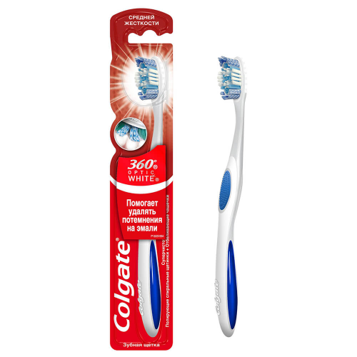 Зубная щетка Colgate 360 Optic White отбеливающая, средней жесткости