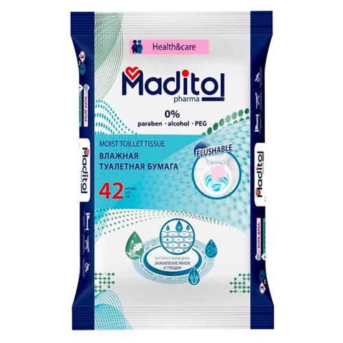 Влажная туалетная бумага MADITOL 42шт с экстрактом коры дуба Maditol