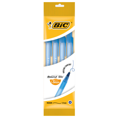 Набор ручек шариковых бик 4шт раунд стик синий BiC
