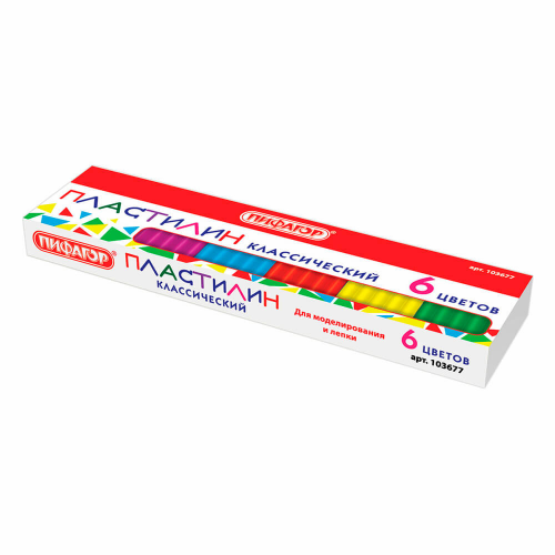 Пластилин 6 цв пифагор 60 г 103677 Пифагор