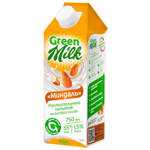 Напиток Green Milk 0,75л на рисовой основе со вкусом миндаля Green milk