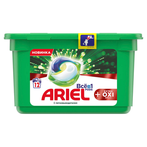Капсулы для стирки ариэль 12 шт всё в1 экстра окси эффект Ariel