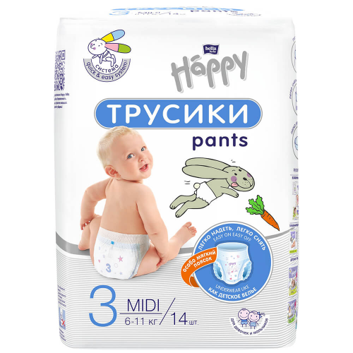 Трусики-подгузники Bella Baby happy 14 шт 6-11кг миди 3