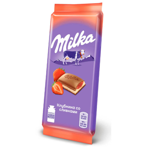 Шоколад Milka 85 г молочный с двуслойной начинкой клубника сливки крафт