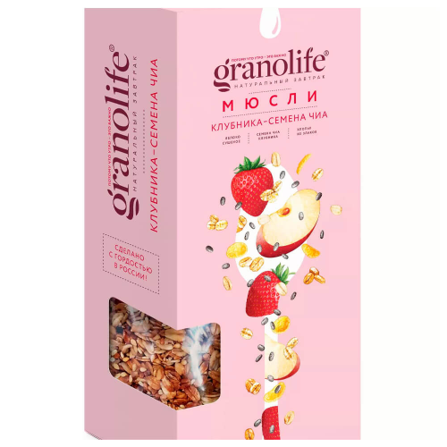 Мюсли без сахара гранолайф 400 г клубника семена чиа Granolife